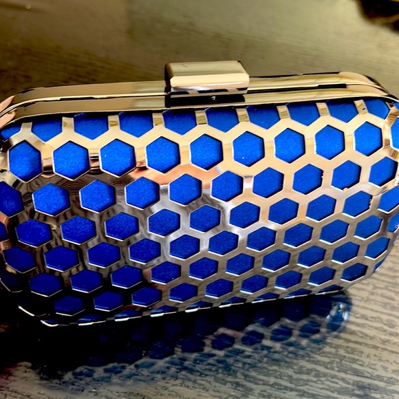 New Royal blue & gunmetal evening bag. - Picture 1 of 4